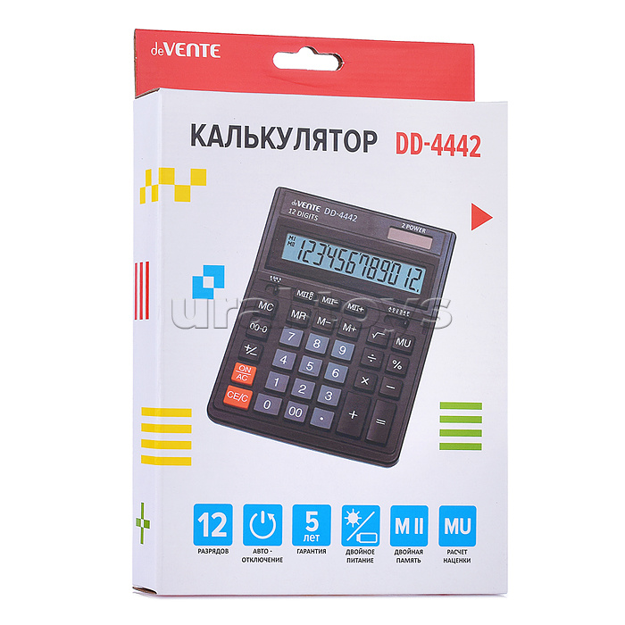 Калькулятор настольный DD-4442, 153x199x31 мм, 12 разрядный, аналог SDC-444S, двойное питание, двойная память, автоматическое вычисление квадратного корня, процентов, наценки, клавиша "00" коррекция последнего введенного значения, функция смены знака, авт
