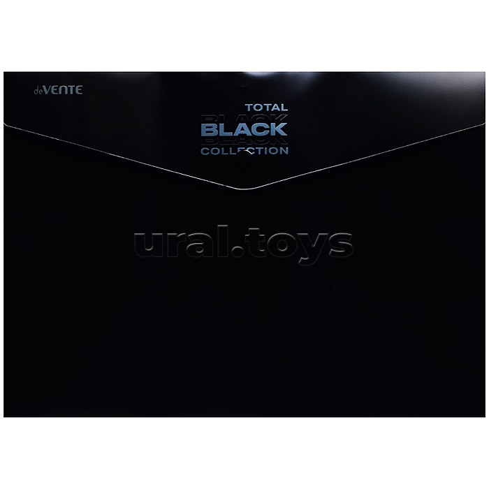 Набор папок "TOTAL BLACK" A4 (330x235 мм) 180 мкм, 3 папки, состав набора: папка-конверт на кнопке A4 (330x235 мм), папка-конверт на кнопке А5 (240x180 мм), папка-уголок A4 (220x310 мм), с дизайном, в пластиковом пакете