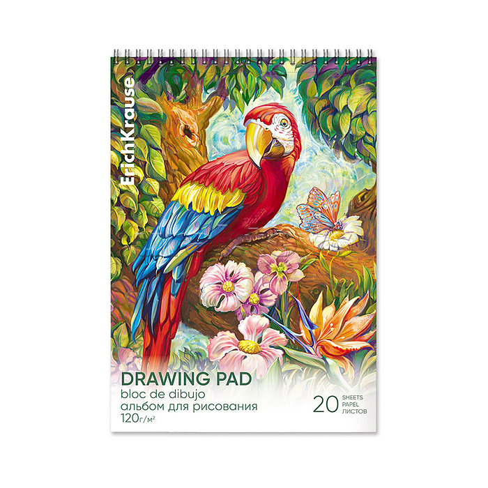 Альбом для рисования 20 л. на спирали "Попугай" А4,  микроперфорация