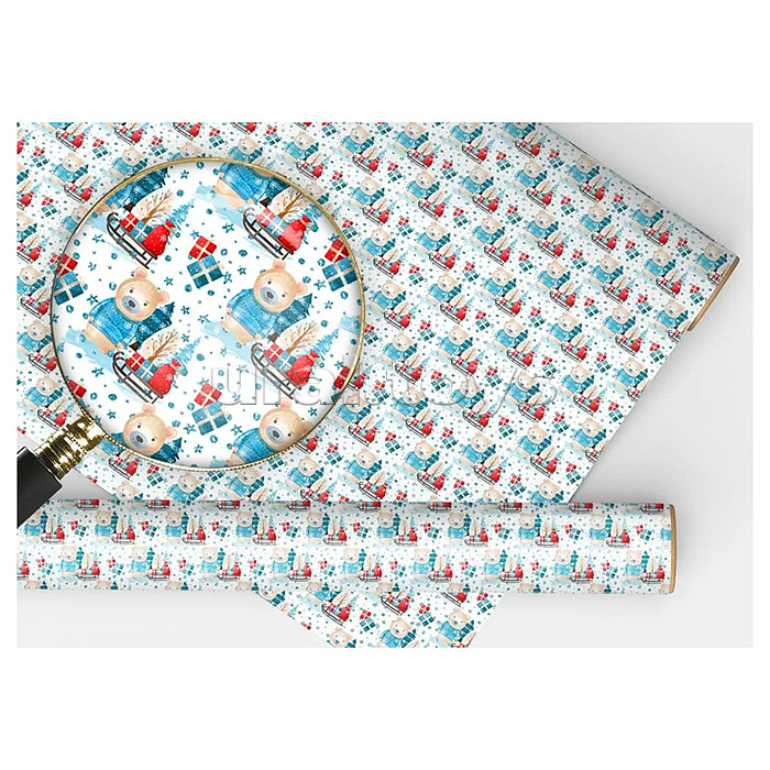 
Упаковочная бумага "Медвежонок с санками"