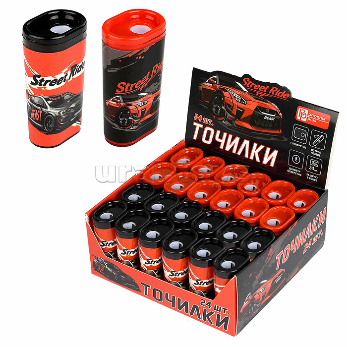 Точилка "Городские гонки" (шоу-бокс, 24 шт., ассорти, полистирол, чёрный, красный, 1 отверстие) Точилка "Городские гонки" (шоу-бокс, 24 шт., ассорти, полистирол, чёрный, красный, 1 отверстие)