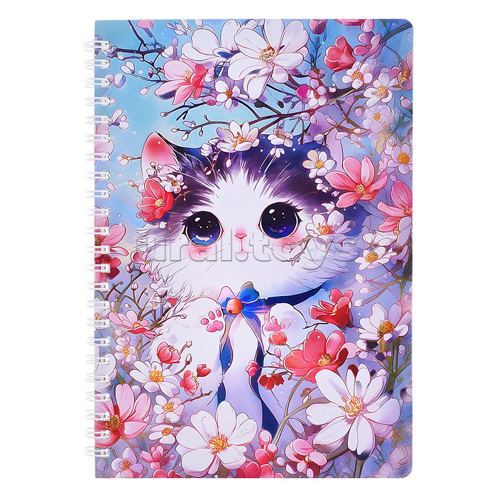 Блокнот на евроспирали "Котики" 14.5х21 см, 60 л., внутренний блок в клетку, плотность бумаги 70г/м2, 4 дизайна в ассортименте, ОПП-упаковка