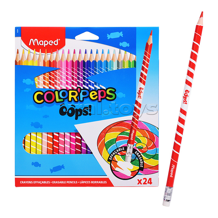 Карандаши цветные с ластиком пластиковые 24 цвета Color'Peps Oops картонной коробке с подвесом