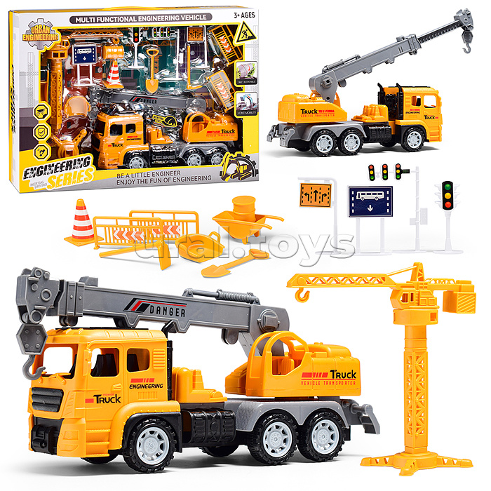 
Машина "Автокран" с дорожными знаками, в коробке