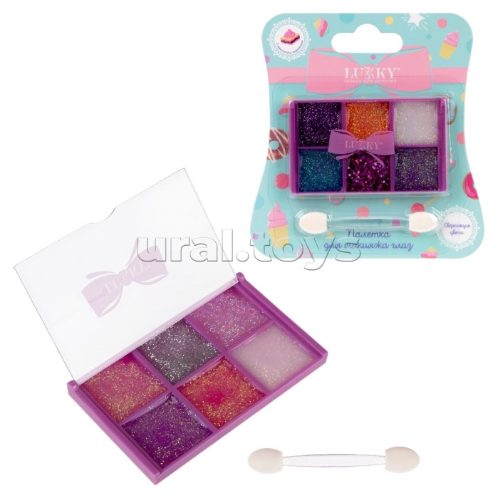 Lukky Палетка для макияжа глаз: перламутровые гель-тени для век с блестками, 4,5 г, 6 цветов, роз.,аппликатор,блистер