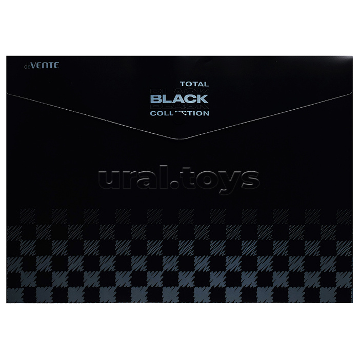 Набор папок "TOTAL BLACK" A4 (330x235 мм) 180 мкм, 3 папки, состав набора: папка-конверт на кнопке A4 (330x235 мм), папка-конверт на кнопке А5 (240x180 мм), папка-уголок A4 (220x310 мм), с дизайном, в пластиковом пакете