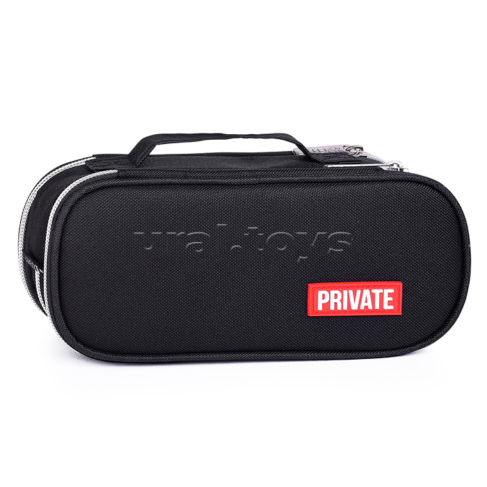 Пенал "Private" 22x9x8 см, овальный для 100 предметов, 3 отделения на молнии, 2 отделения с внутренним органайзером, текстильный, с ручкой, с каучуковой аппликацией, черный Пенал "Private" 22x9x8 см, овальный для 100 предметов, 3 отделения на молнии, 2 отделения с внутренним органайзером, текстильный, с ручкой, с каучуковой аппликацией, черный