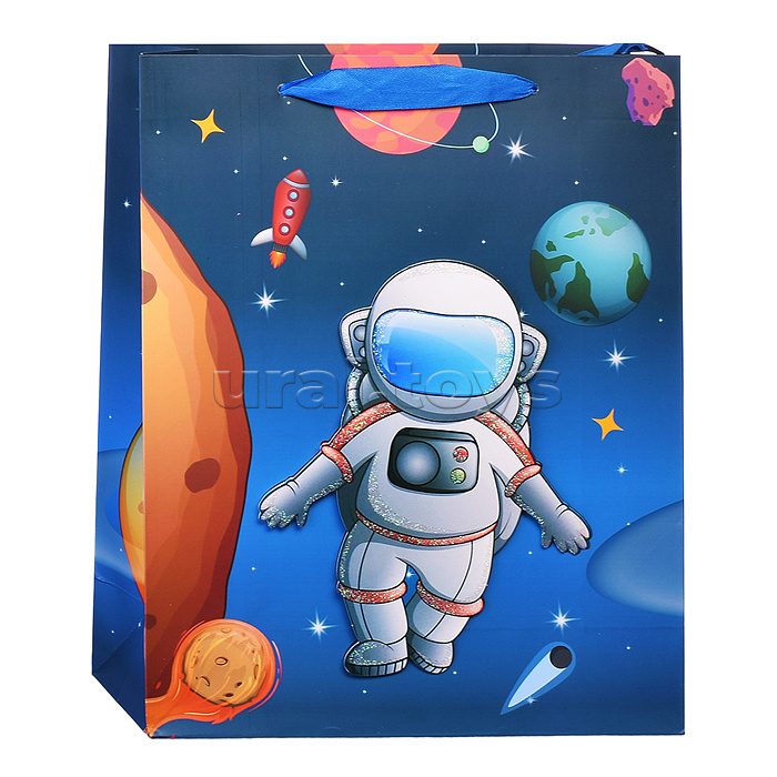 Пакет подарочный "Космические приключения" 26x10x32 см, 3D