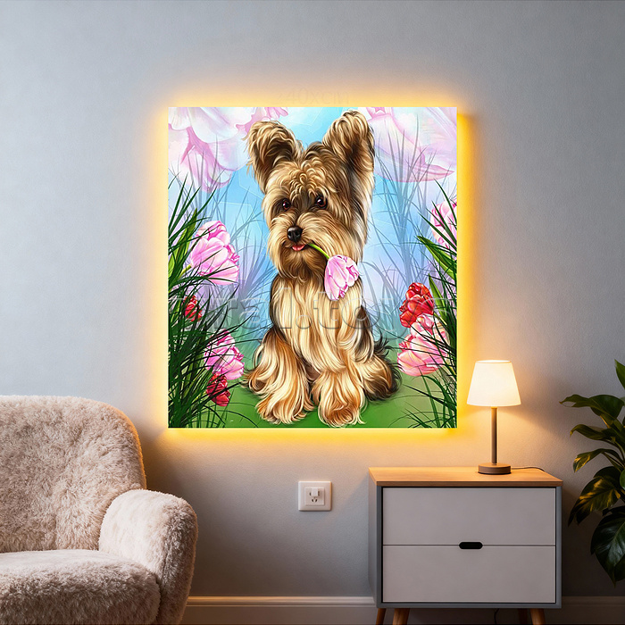 Мозаика алмазная "Пёсик" (с гирляндой) 20*20см.