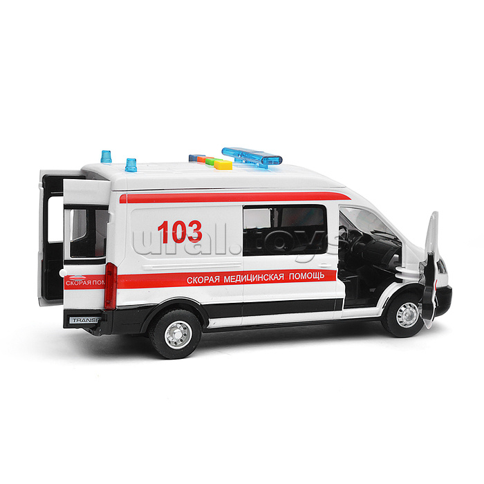 Машина пластик свет-звук Ford transit "Скорая" 22,5 см. (двери) 4 кнопки