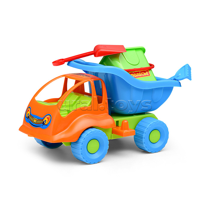 Набор №56: "Муравей", автомобиль-самосвал + ведро-крепость малое, лопатка малая №3, грабельки малые №3