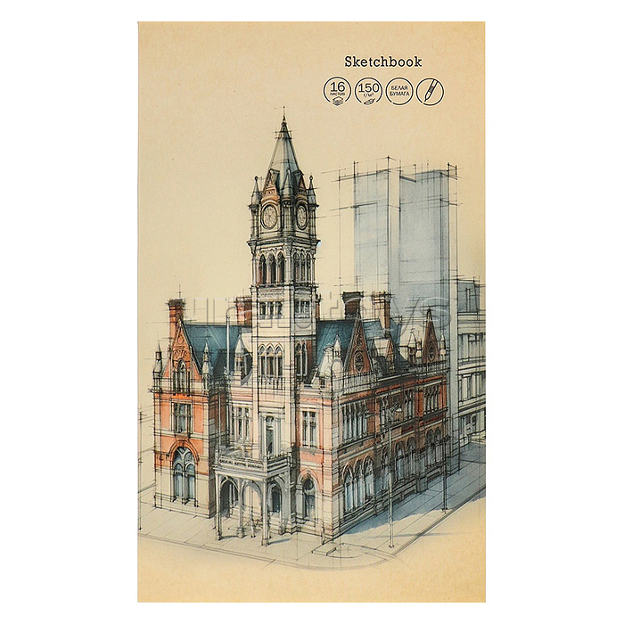 Скетчбук-гармошка для маркеров А5 16л. "Архитектурные наброски"