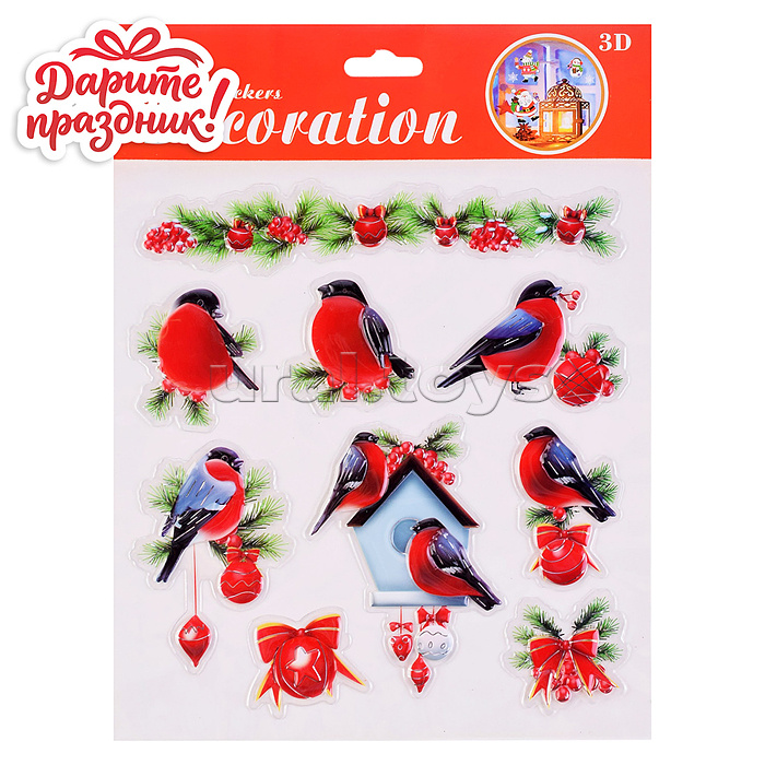Наклейка для декора "Снегири" 31*24см