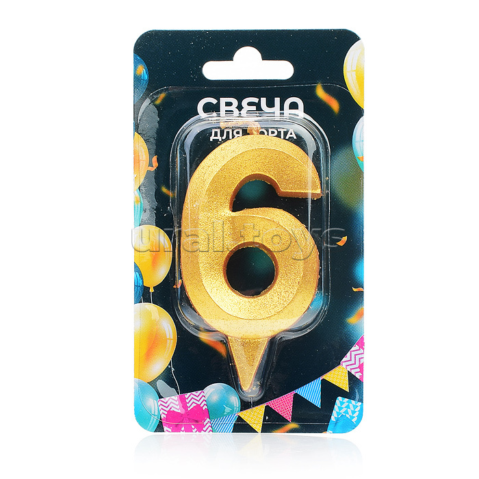 Свеча Цифра, 6 Грани, Золото, 7 см, 1 шт.