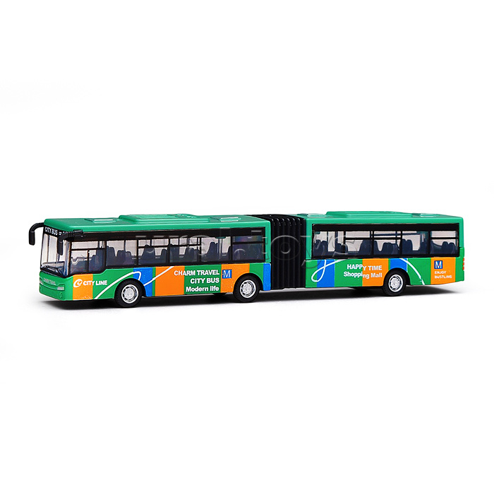 Автобус металлический городской с гармошкой, инерционный, масштаб 1:64 (зеленый)