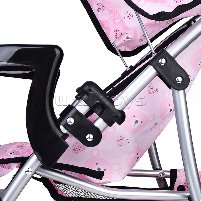 Коляская кукольная металлическая, со столиком, корзиной и козырьком, принт мишки