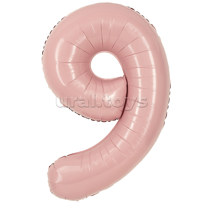 Шар (40''/102 см) Цифра, 9, Пыльная роза, Сатин, 1 шт. в уп.
