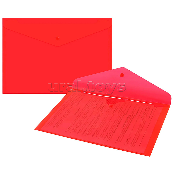 Папка-конверт с кнопкой прозрачная А4 до 100 л, красная, 0,15 мм "Universal"