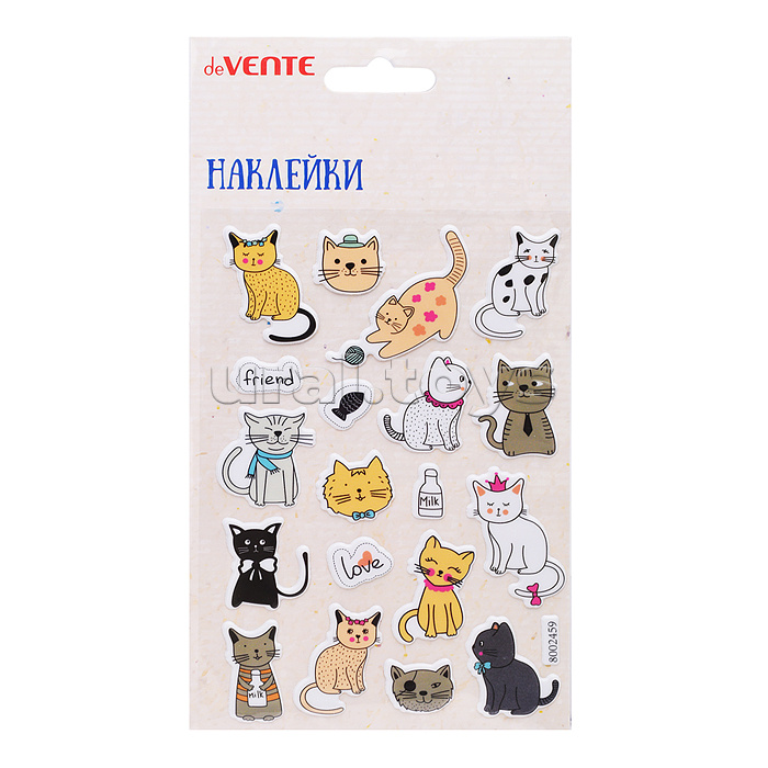 Наклейки мягкие "Кошечки" размер карточки 10x15 см, puff, объемные, многоразовые, в пластиковом пакете с блистерным подвесом
