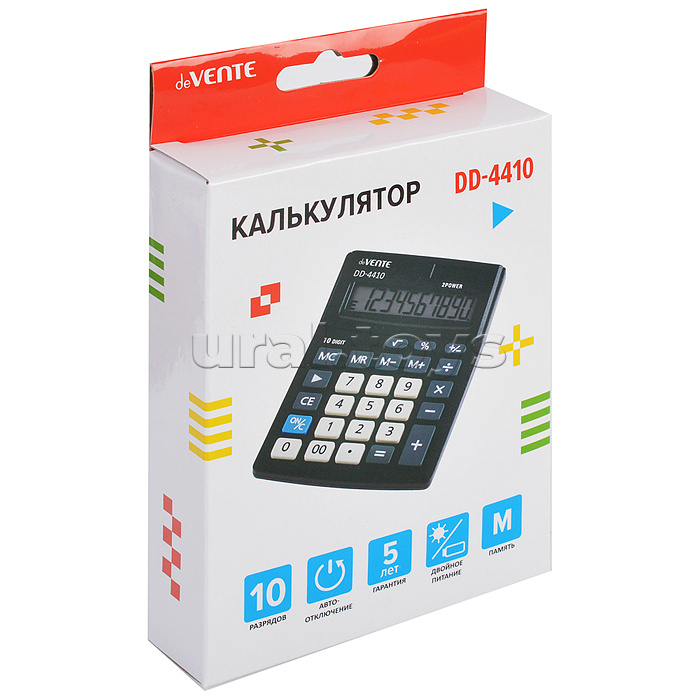 Калькулятор настольный, 102x137x31 мм, 10 разрядный, автоматическое вычисление квадратного корня, процентов, коррекция последнего введенного значения, работа с памятью, кнопка "00" двойное питание, автоматическое отключение, прорезиненные ножки, черный, в