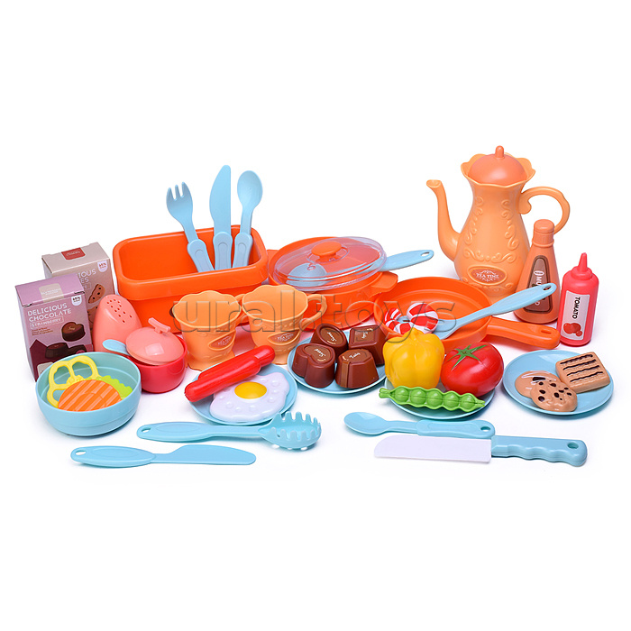 Игровой набор кухня "Давай играть" (свет, звук) 69 предметов, в коробке