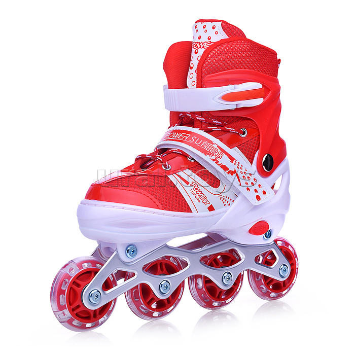 Ролики детские, размер M, красные (со шлемом и защитным снаряжением)