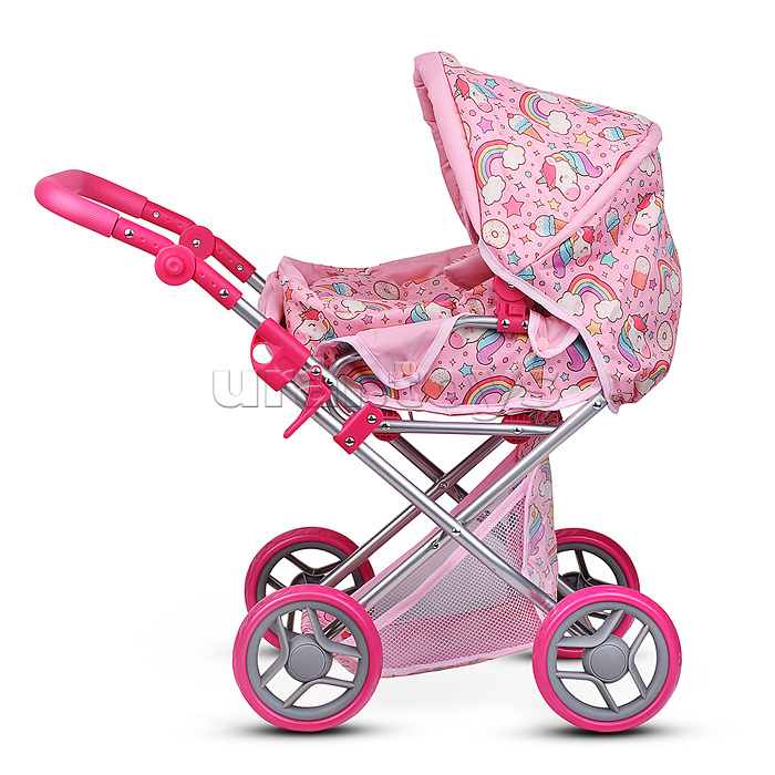 Коляска для кукол, металлическая, складная, с сумкой-переноской, корзиной и складным козырьком в пакете