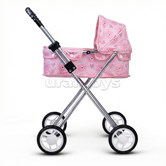 Коляская кукольная прогулочная, металлическая, складная, принт мишки