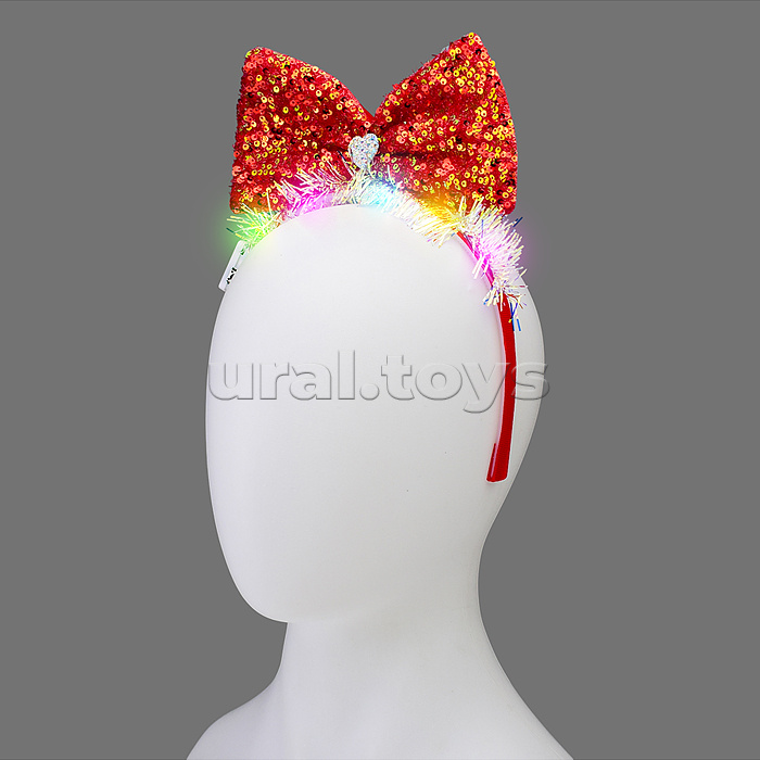 Ободок карнавальный "Бант" светящийся, в пакете