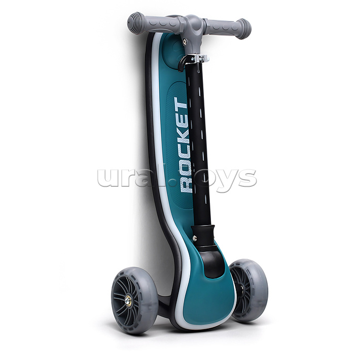 Самокат трёхколёсный ROCKET светящиеся колеса PU, дека, рулевая стойка, цвет бирюзовый