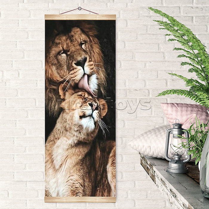 Картина по номерам 35х88 "Львиная любовь. Панно" 17 цветов