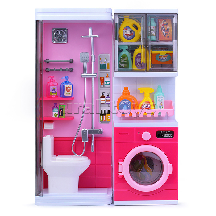 Набор мебели для кукол "Туалетная комната-1" (унитаз, душ, стиральная машина) с аксессуарами, на батарейках, в коробке