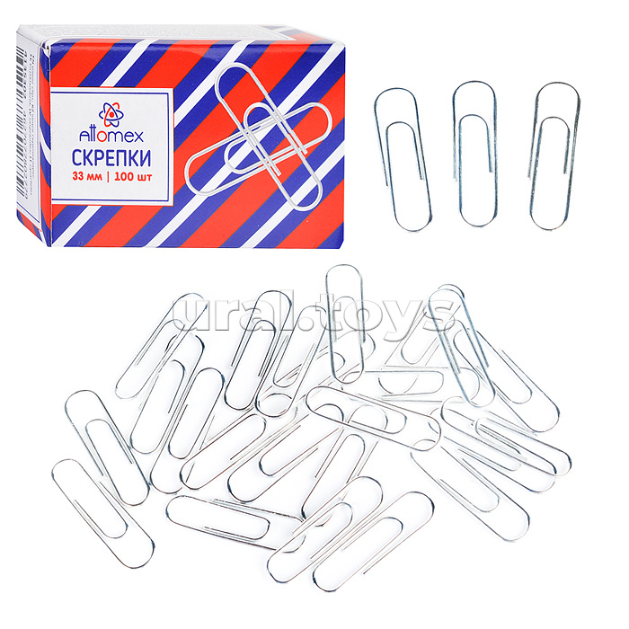 Скрепки металлические овальные оцинкованные 33 мм, 100 шт в картонной коробке