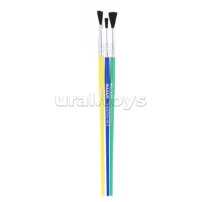 Набор кистей художественных, 3шт (№ 2, 3, 5 круглые), нейлон, обойма обжимная, ручка пластиковая, ассорти цветов.