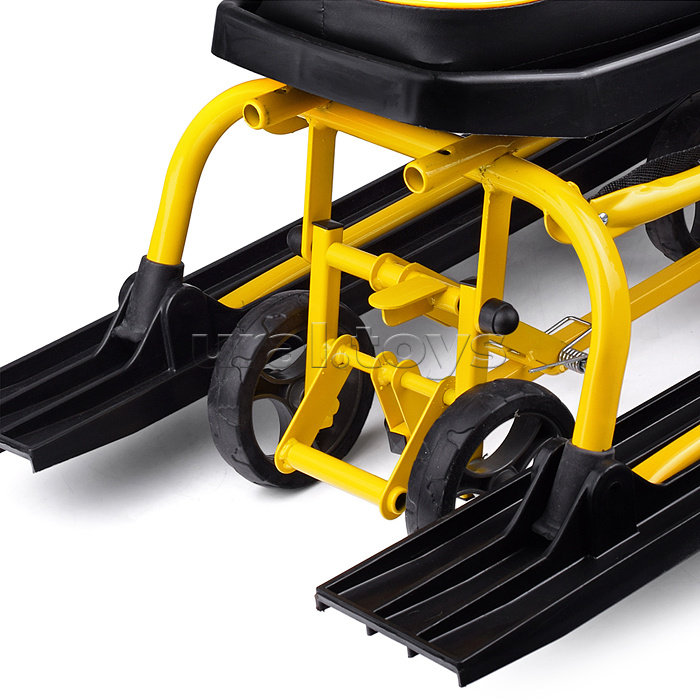 Игрушка Снегокат детский 111 "Mobile" с Т-образным толкателем и колесной базой (Котик на желтом снегоходе)