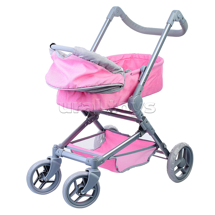 Коляска зима-лето 9636 для кукол, металл. с люлькой-переноской, со сменным коробом, с корзиной, в пакете