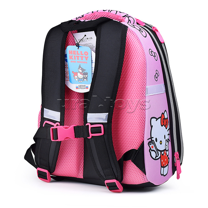 Рюкзак каркасный, Hello Kitty формованный из полимеров, материал: нейлон, полиэстер, полноцветная печат, 2 отделения на молнии, 2 бегунка на каждой молнии, 1 вместительный боковой карман, светоотражатели , жесткая эргономичная спинка;  широкие, регулируем