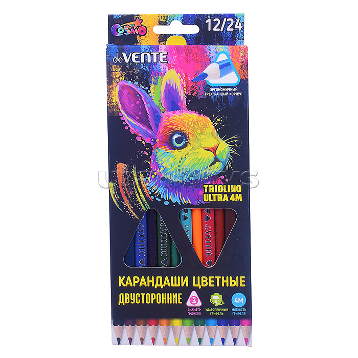 Карандаши цветные двухсторонние 12шт. 24цв. "Triolino Ultra 4М" Карандаши цветные двухсторонние 12шт. 24цв. "Triolino Ultra 4М"