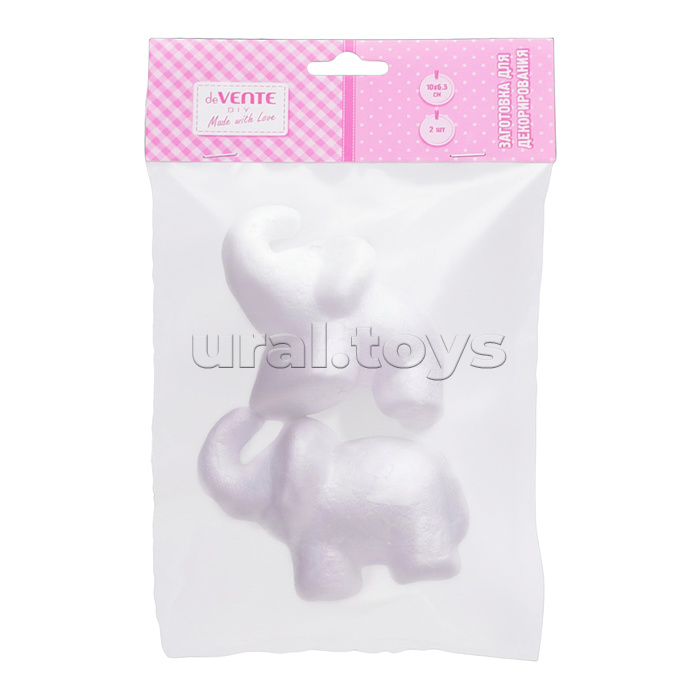 Заготовка для декорирования "Слоники" из пенополистирола, 100x65 мм, 2 шт, в пластиковом пакете с подвесом