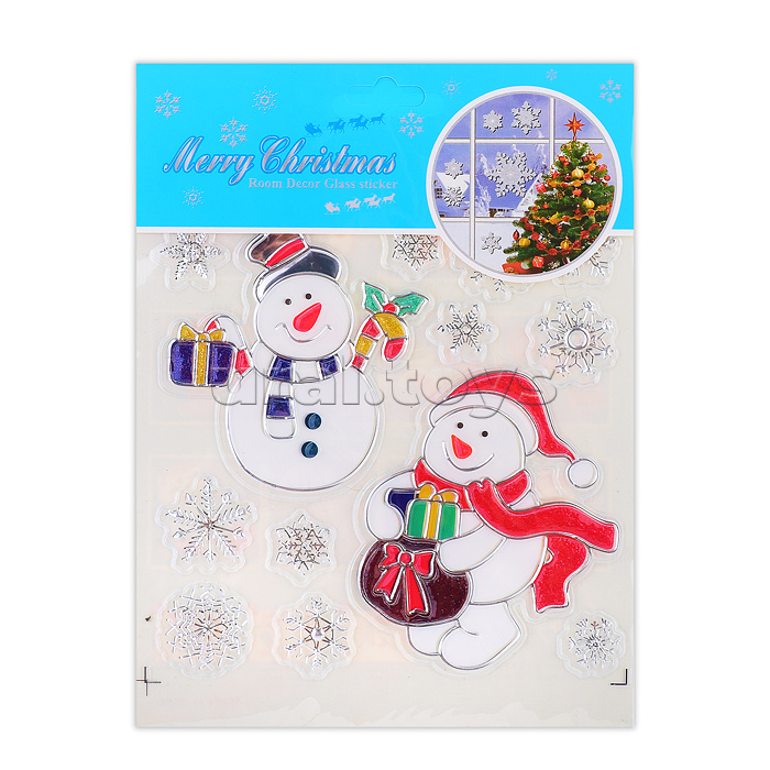 Наклейки новогодние для декора "Мороз и снеговичок" в пакете