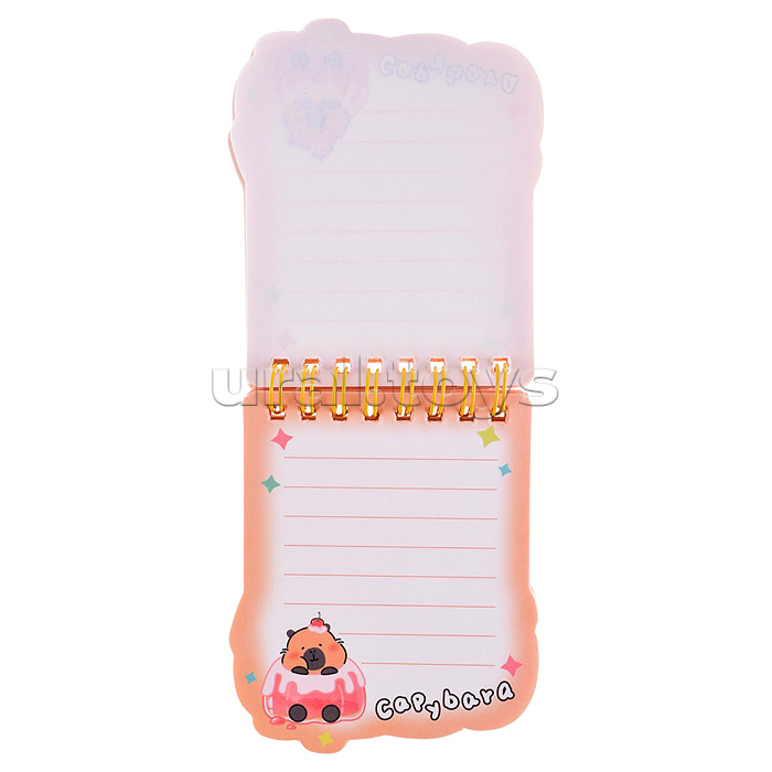 Блокнот на евроспирали "Капибара" 8.5х10 см, 60 листов, линованный внутренний блок, плотность бумаги 70 г/м2, 4 дизайна в ассортименте, ОПП-упаковка