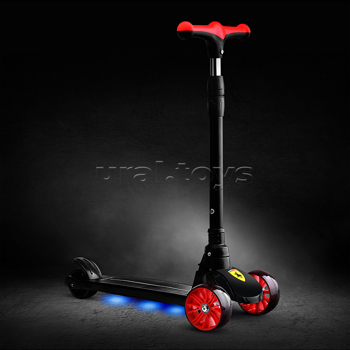 Самокат U027765Y 3-х. кол., с сиденьем, ограничителем и родительской ручкой, колеса PU, черный, в коробке