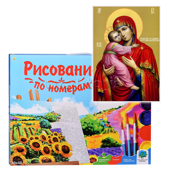 Холст с красками 40х50 по номерам "Владимирская Икона Божией Матери №2"