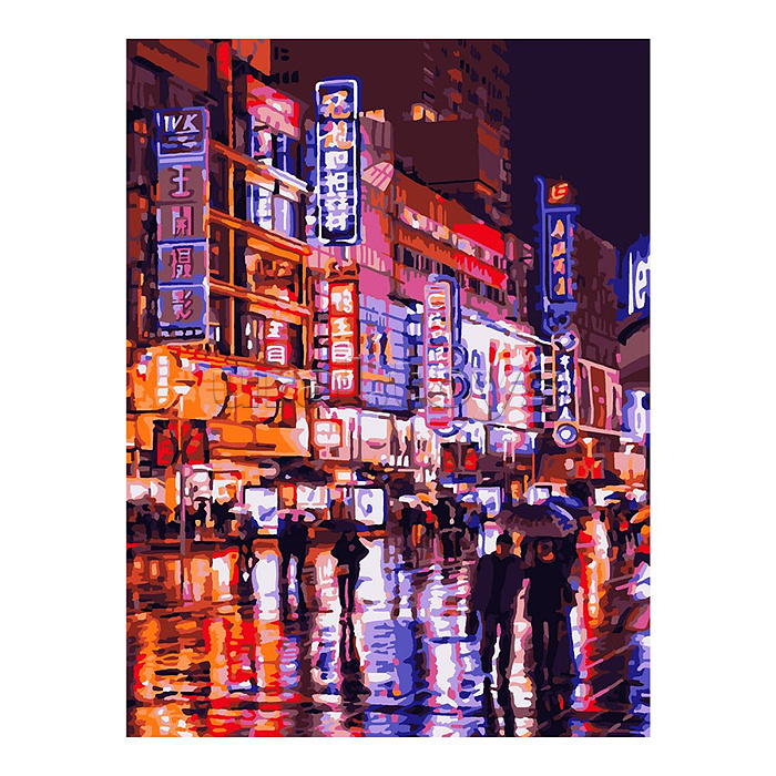 Картина по номерам на картоне 40*50 см "Ночной дождь"