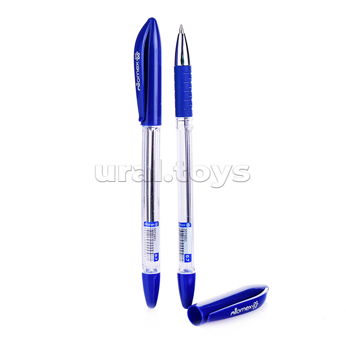 Ручка шариковая "Attomex" d=0,7 мм, прозрачный корпус с каучуковым держателем, сменный стержень, индивидуальная маркировка, синяя