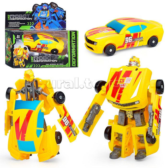 Робот 2 в 1 трансформирующийся в машину, желтый, в коробке