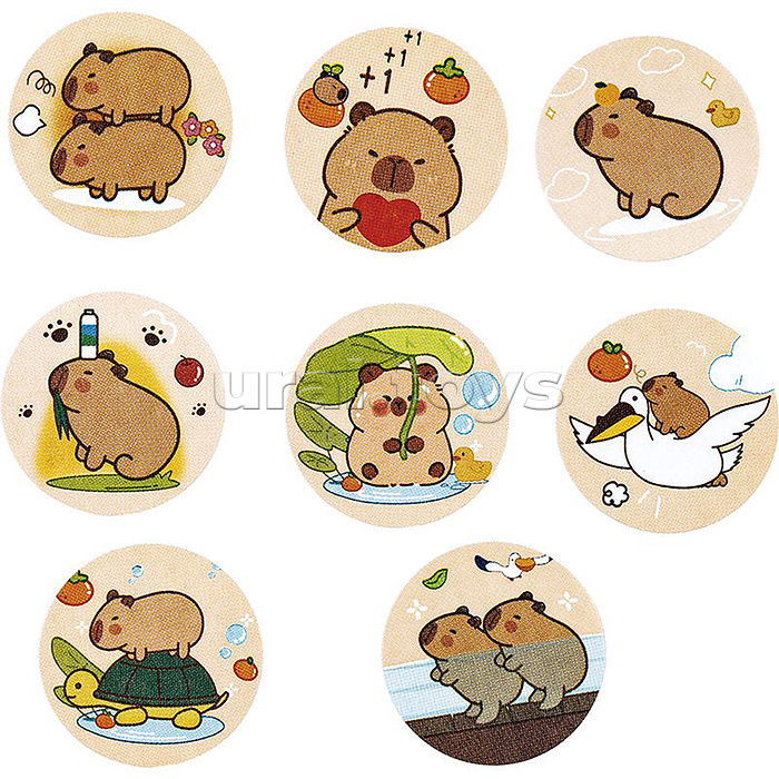 Наклейки декоративные "Капибара" диаметр 25 мм 500 шт. в рулоне