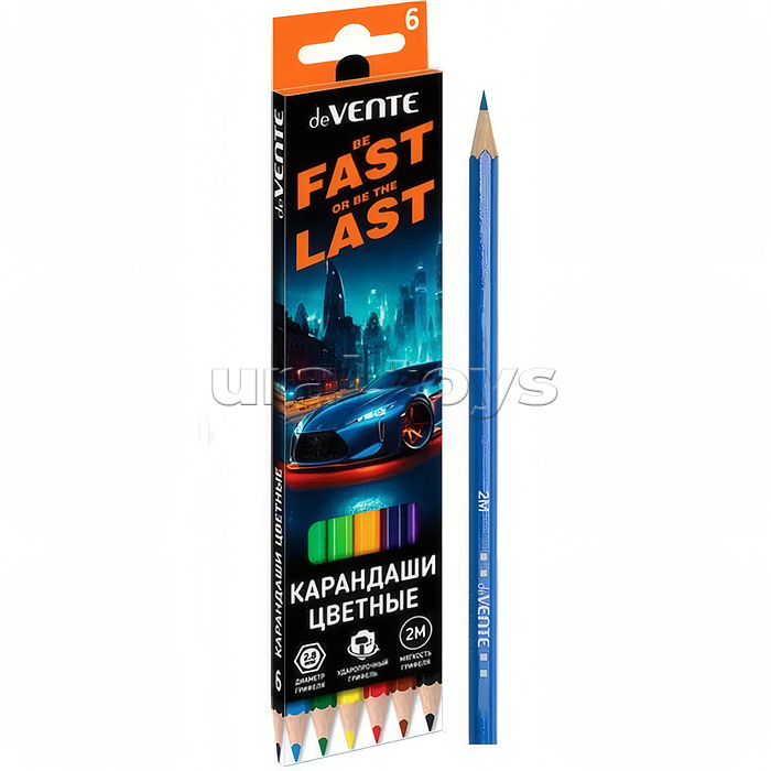 Карандаши цветные 06цв "Fast Or Last" 2М, диаметр грифеля 2,8 мм, шестигранные Карандаши цветные 06цв "Fast Or Last" 2М, диаметр грифеля 2,8 мм, шестигранные