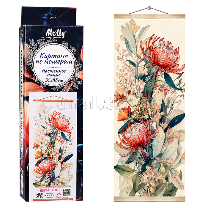 Картина по номерам 35х88 "Нежные цветы" панно 26 цветов 1/24