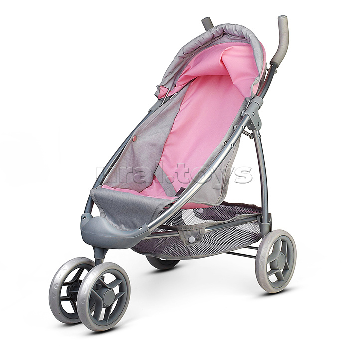 Коляская кукольная трость, металлическая, 3-х колесная, с корзиной и козырьком